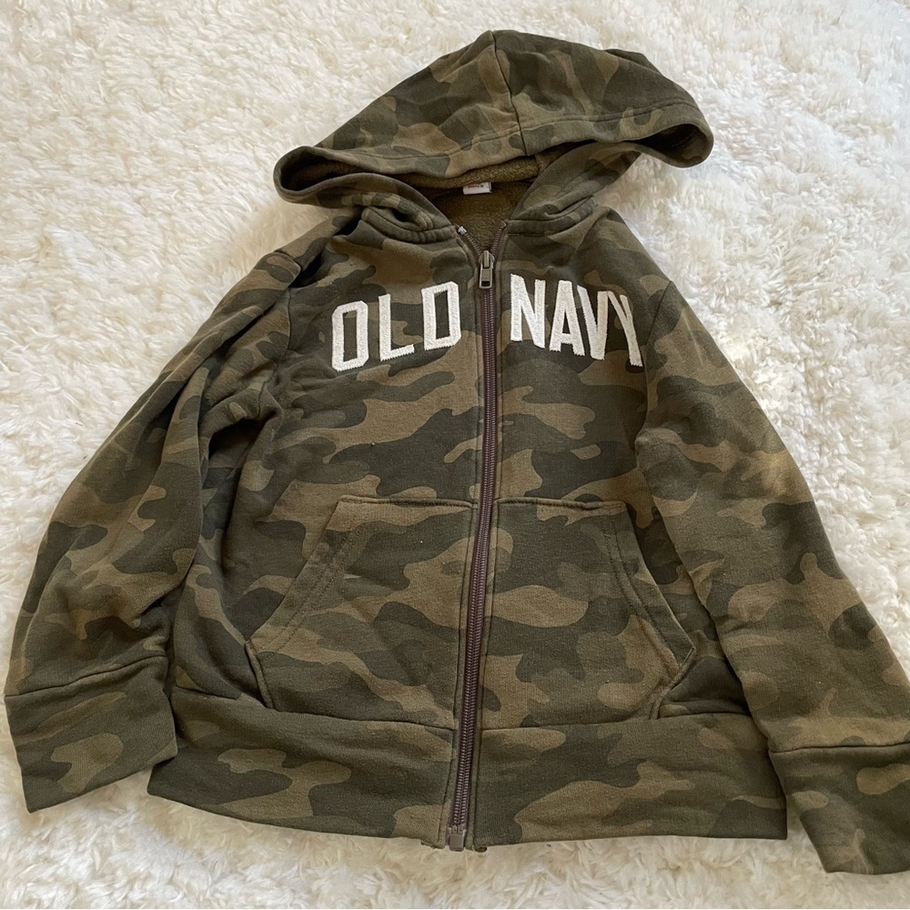 Old Navy Camo Zipup‎ Hooded Sweatshirt Green XS